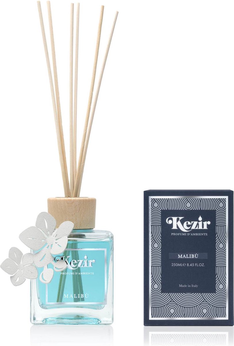 Kezir - Malibu - Lotusbloem Decoratie - Italiaanse - natuurlijke parfum voor in huis - diffuser - 100 ml