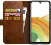 Rosso Element Book Case Wallet Hoesje Geschikt voor Samsung Galaxy A33 | Portemonnee | 3 Pasjes | Magneetsluiting | Stand Functie | Licht Bruin