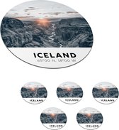 Onderzetters voor glazen - Rond - IJsland - Bergen - Water - Zon - 10x10 cm - Glasonderzetters - 6 stuks