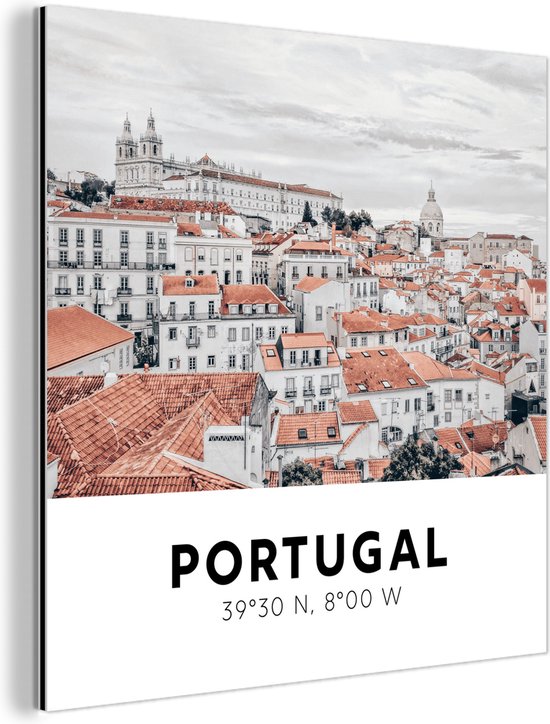 Wanddecoratie Metaal - Aluminium Schilderij - Portugal - Lissabon - Huizen