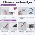 Instructies voor het bevestigen van een wandhouder met tape of schroeven.