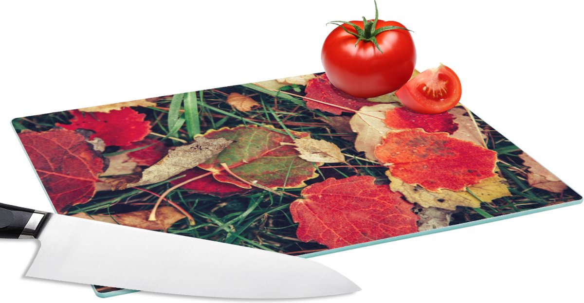 Glazen Snijplank - 28x20 - Bladeren - November - Herfst - Natuur - Snijplanken Glas