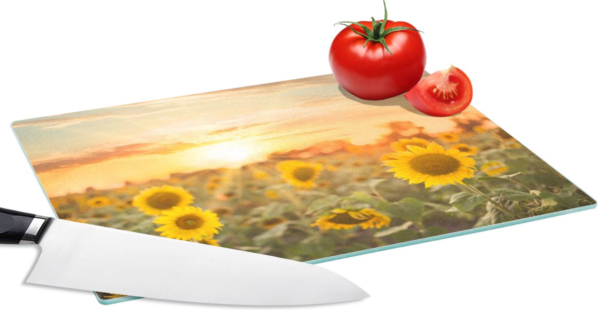 Glazen Snijplank - 28x20 - Zonnebloem - Zon - Bloemen - Snijplanken Glas