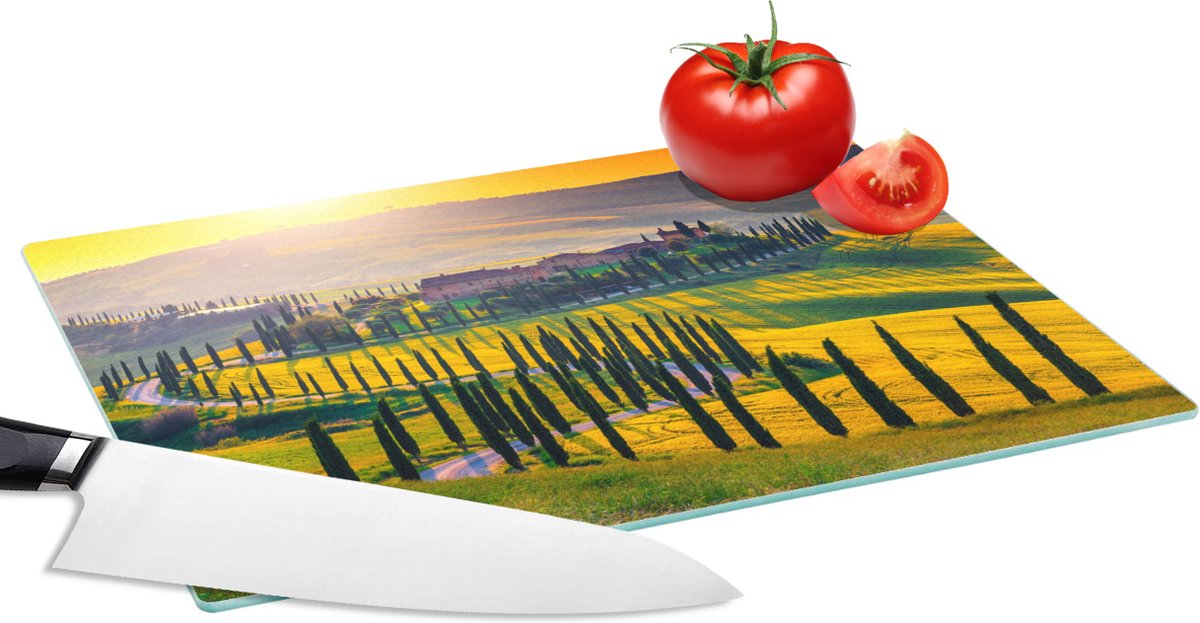 Glazen Snijplank - 28x20 - Gras - Zon - Heuvel - Landschap - Snijplanken Glas
