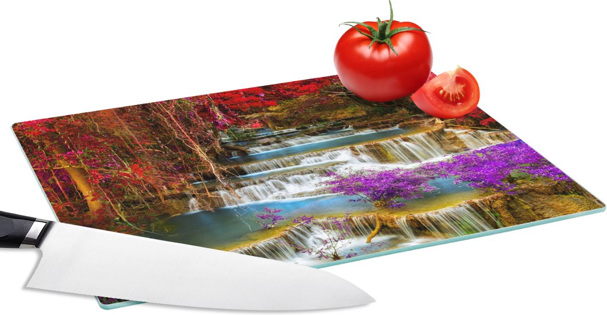 Glazen Snijplank - 28x20 - Waterval - Roze - Bomen - Snijplanken Glas