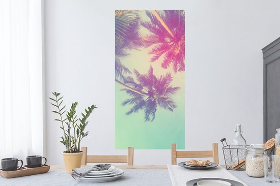 Stickers Déco Pour Porte 88x200 Cm - Motif Feuilles Palmier 3D - Autocollant PVC Amovible Pour Salon, Chambre, Cuisine