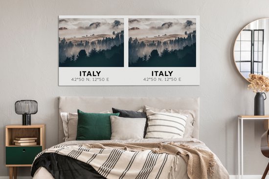 Tableau sur toile Italie - Dolomites - Forêt - Brouillard - 160x80 cm - Décoration murale
