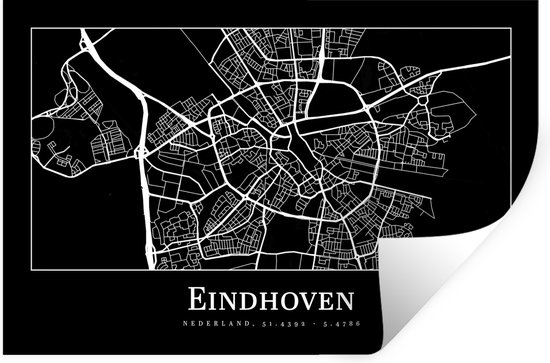 Muurstickers - Sticker Folie - Plattegrond - Eindhoven - Kaart - Stadskaart - 120x80 cm - Plakfolie - Muurstickers Kinderkamer - Zelfklevend Behang - Zelfklevend behangpapier - Stickerfolie