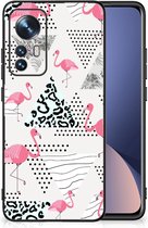 GSM Hoesje Xiaomi 12 | 12X Leuk TPU Back Cover met Zwarte rand Flamingo Triangle