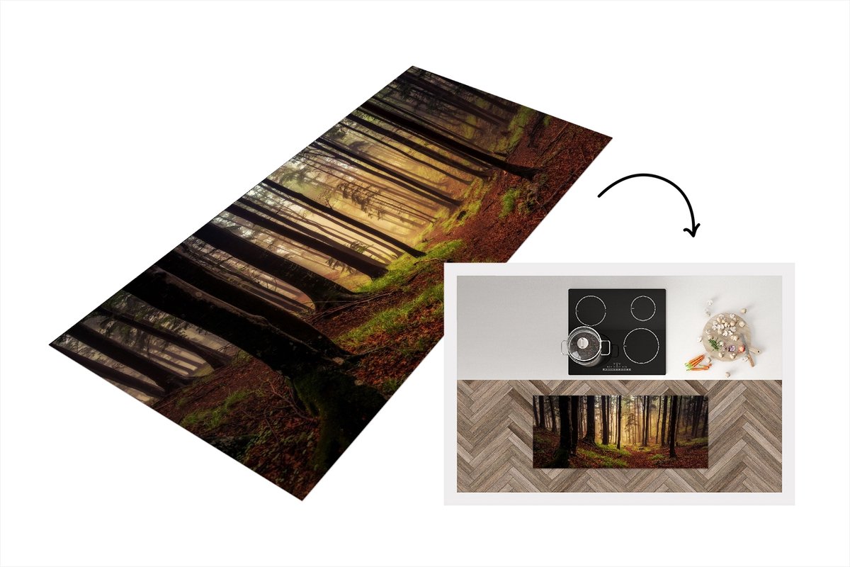 KitchenYeah Keukenloper - Loper keuken - Bomen - Natuur - Bos - 120x50 cm - Keukenloper vinyl Multicolor