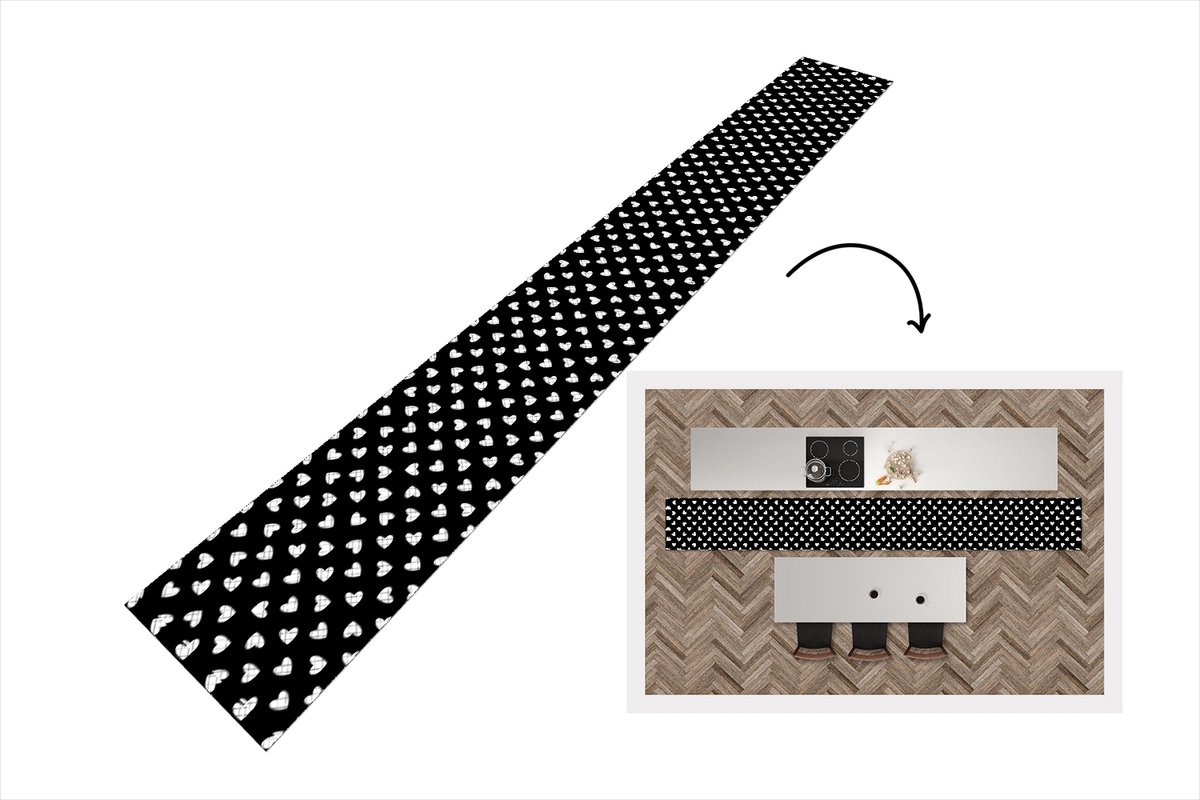 Keukenloper - Keukenmat - Hart - Design - Geometrie - Patroon - 400x50 cm - Keuken vloerkleed