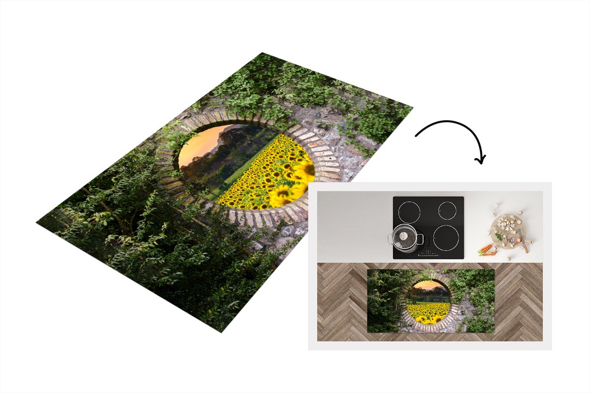 KitchenYeah Keukenloper - Loper keuken - Doorkijk - Bloemen - Zonnebloem - 120x60 cm - Keukenloper vinyl Multicolor