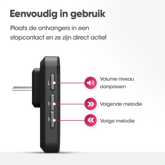 AVANTEK Draadloze deurbel met 2 ontvangers - Zwart - Bereik 400 meter - Waterdicht - Zonder batterijen - 52 melodieën