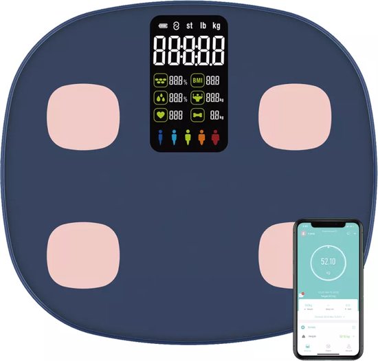 Juleika 2022 Personenweegschaal Smart Weegschaal Bluetooth met gratis App 15 Lichaamsanalyses - tot 24 Gebruikers - Incl. Batterijen