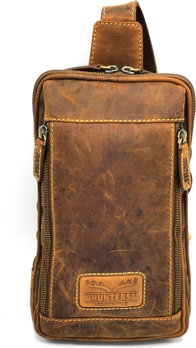 Hunters Crossbody Holster tas Buffelleer - Stijlvol en Praktisch - Ideaal voor op Vakantie en Festivals - (bxhxd) ca. 15cm x 27cm x 6cm