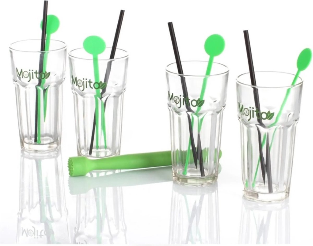 Secret de Gourmet Luxe Mojito glazen set - 4x stuks - met accessoires - 360 ml - Cocktailglazen — cadeau in Kookcadeaus - foto 6