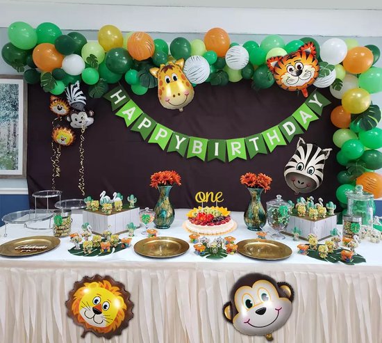Anniversaire de mariage en arche de ballons - Pilier d'arbre à Ballons - Décoration de mariage en arche de ballons - Set prêt à l'emploi comprenant une pompe - Thema de la jungle