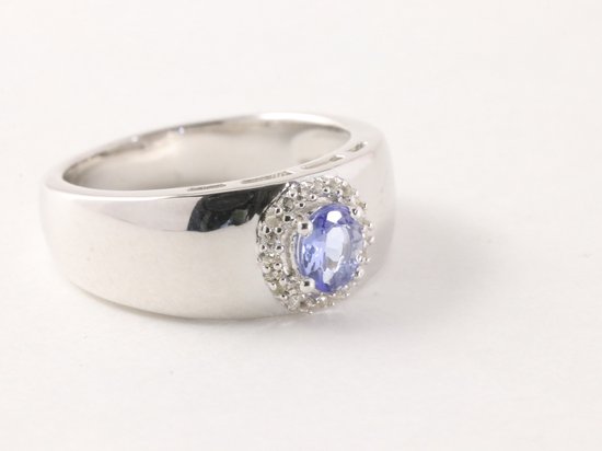 Hoogglans zilveren ring met tanzaniet en witte topaas - maat 17