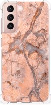 Mobiel Hoesje Geschikt voor Samsung Galaxy S21 FE Telefoon Hoesje met doorzichtige rand Marmer Oranje