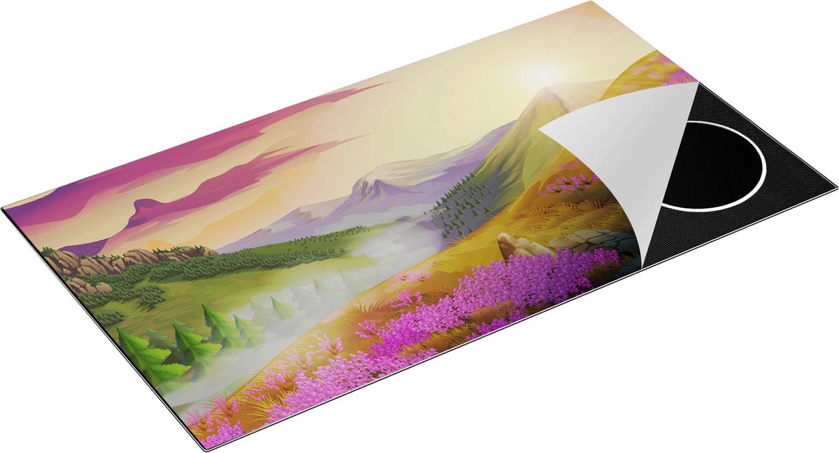 Chefcare Inductie Beschermer Lavendel Bloemen in de Bergen - Abstract - 95x50 cm - Afdekplaat Inductie - Kookplaat Beschermer - Inductie Mat