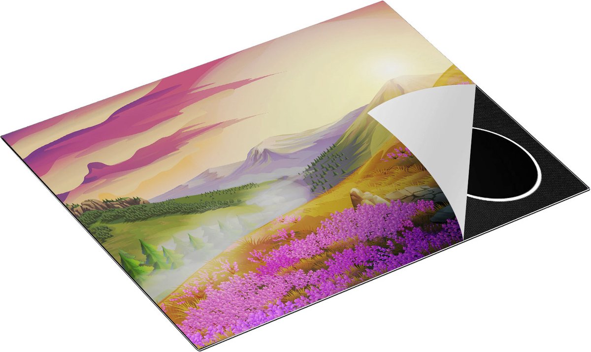 Chefcare Inductie Beschermer Lavendel Bloemen in de Bergen - Abstract - 65x52 cm - Afdekplaat Inductie - Kookplaat Beschermer - Inductie Mat