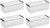 Sunware - Q-line opbergbox 9,5L - Set van 4 - Transparant/grijs