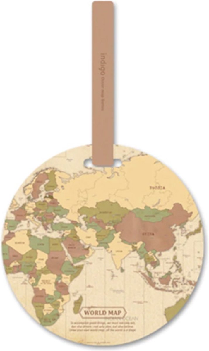 DW4Trading Kofferlabel - Reislabel - Bagage label - Wereldkaart Rond Vintage