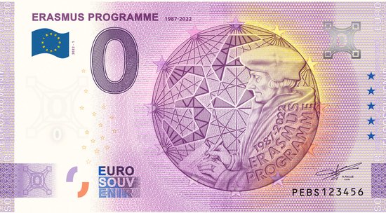 Thumbnail van een extra afbeelding van het spel 0 Euro biljet Nederland 2022 - Erasmus Programma LIMITED EDITION