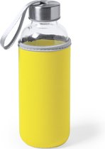 Gourde/gourde en Verres avec housse de protection softshell jaune 420 ml - Gourde sport - Gourde sport