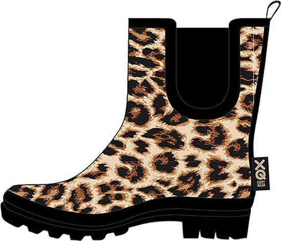 XQ Footwear - Regenlaarzen - Rubber laarzen - Dames - Festival - Panterprint - Laag model - Rubber - beige - zwart - Maat 40