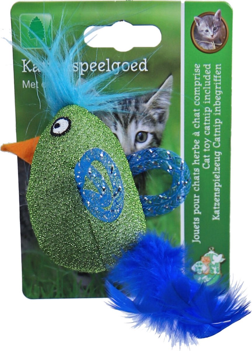 De Boon - Kattenspeelgoed met Catnip - Glittervogel met Verenstaart - Assorti - 8 cm