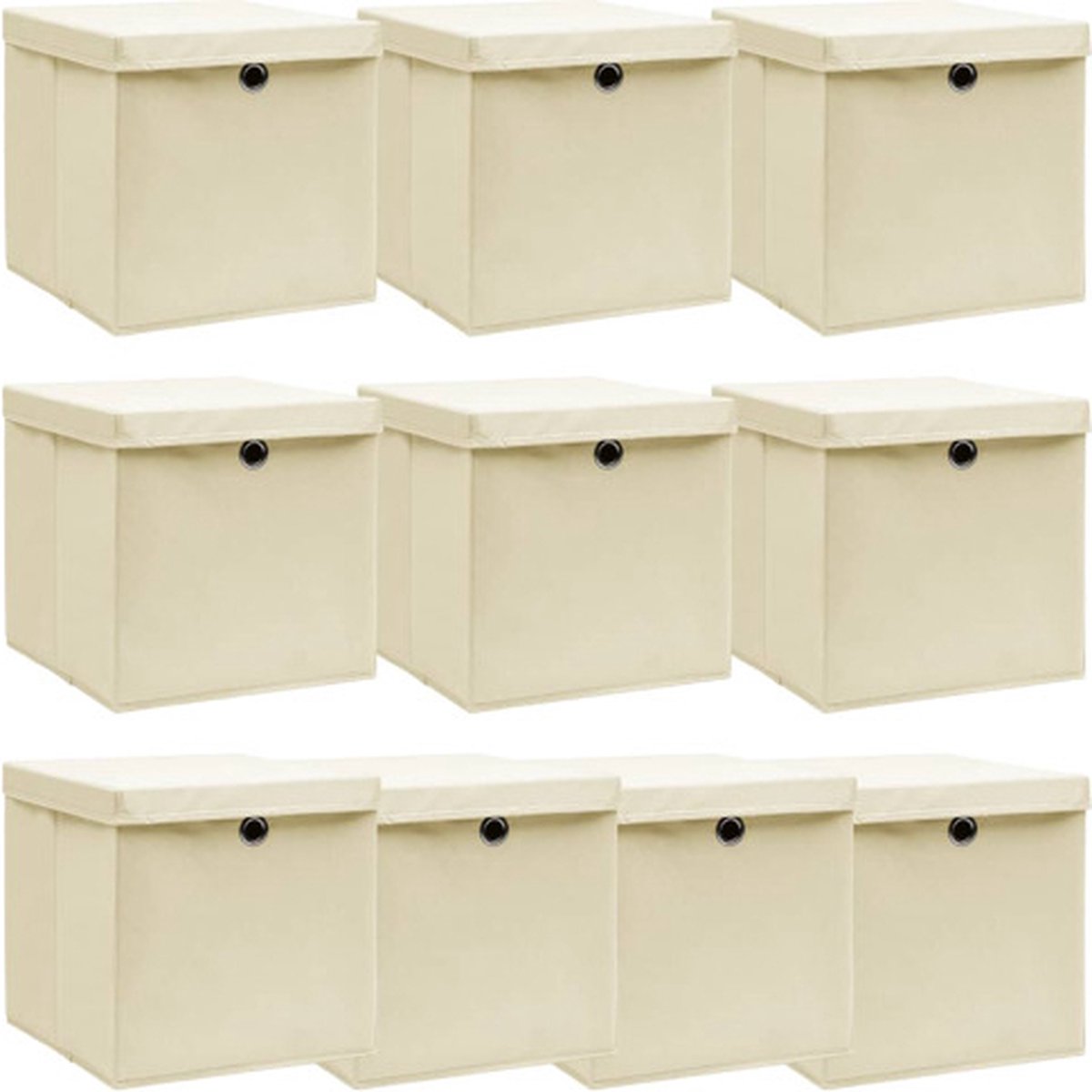 vidaXL - Opbergboxen - met - deksel - 10 - st - 32x32x32 - cm - stof - crèmekleurig