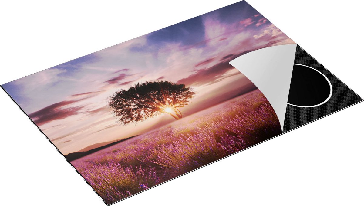 Chefcare Inductie Beschermer Bloemenveld met Lavendel bij Zonsondergang - 75x50 cm - Afdekplaat Inductie - Kookplaat Beschermer - Inductie Mat