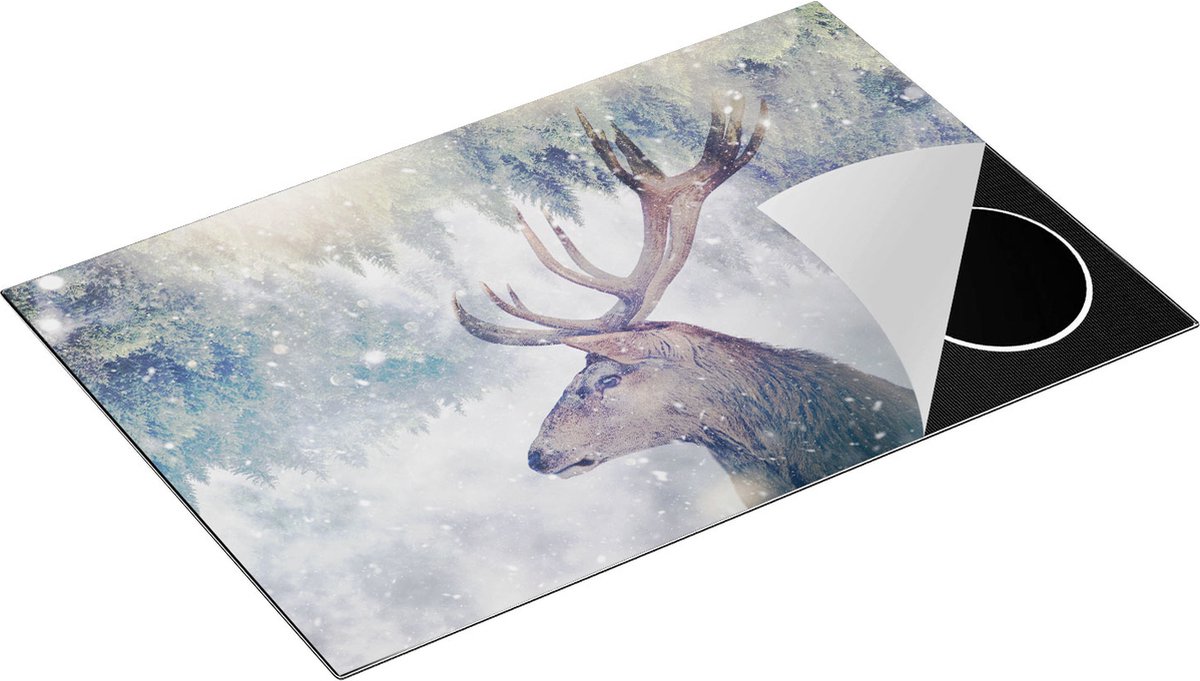 Chefcare Inductie Beschermer Hertenkop - Hert op een Bomen Achtergrond - 80,2x52,2 cm - Afdekplaat Inductie - Kookplaat Beschermer - Inductie Mat