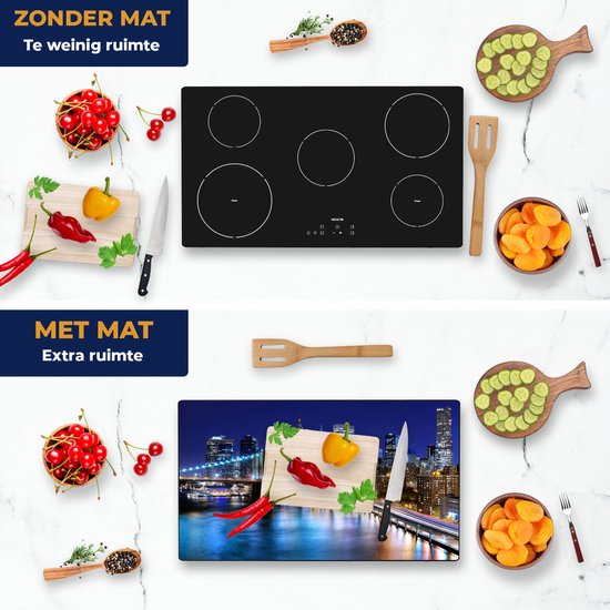 Chefcare Inductie Beschermer Skyline New York in het Centrum - 91,2x52 cm - Afdekplaat Inductie - Kookplaat Beschermer - Inductie Mat