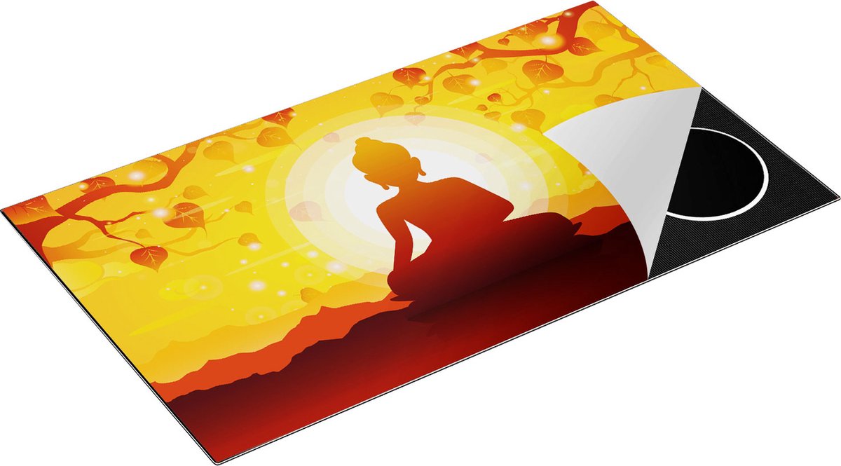 Chefcare Inductie Beschermer Boeddha Beeld onder een Boom - Abstract - 89,6x51,6 cm - Afdekplaat Inductie - Kookplaat Beschermer - Inductie Mat