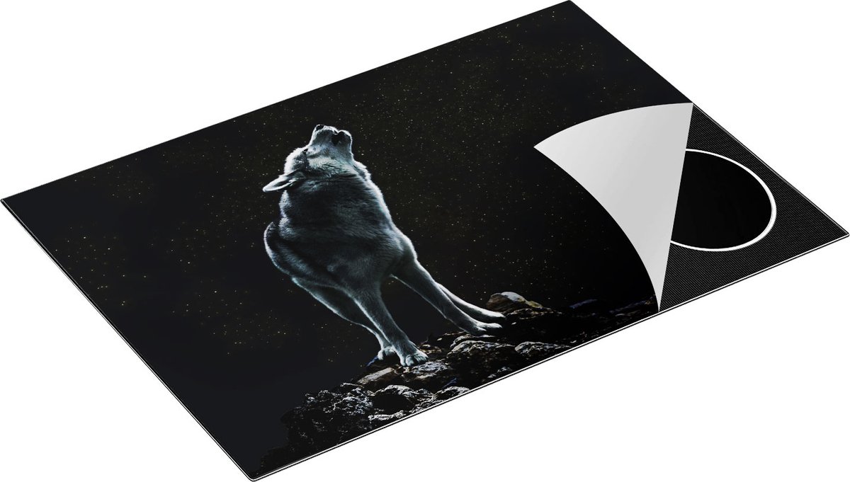 Chefcare Inductie Beschermer Wolf Huilt naar de Volle Maan - 76x51,5 cm - Afdekplaat Inductie - Kookplaat Beschermer - Inductie Mat