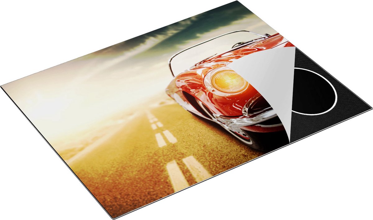 Chefcare Inductie Beschermer Oude Rode Auto - Retro - 77x59 cm - Afdekplaat Inductie - Kookplaat Beschermer - Inductie Mat