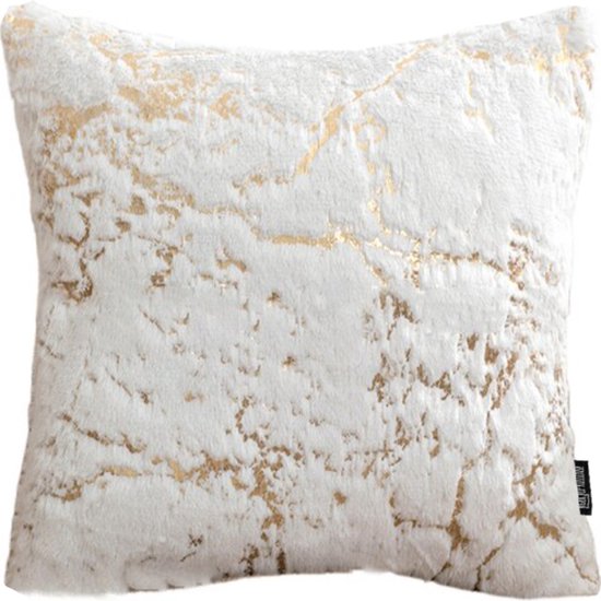 Housse de coussin en fourrure de marbre White | Polyester | Marbre Wit / Or | 45 x 45 cm