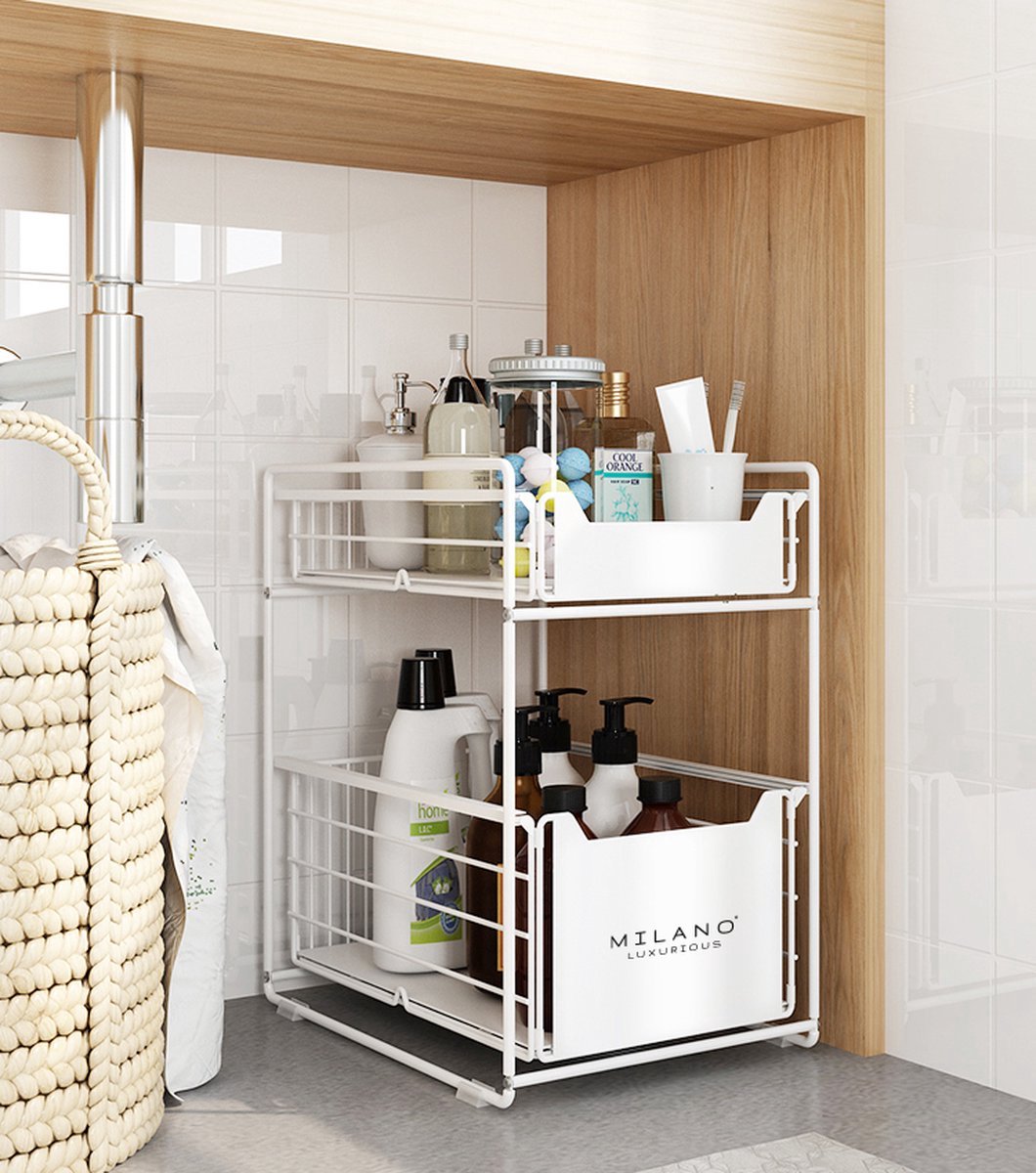 Milano Luxurious organizer lade wit - keuken ladekast – gootsteenkast organizer – opbergrek voor het aanrecht – tweelaags ladesysteem – opslag voor keukenkast of badkamerkast – maat XL
