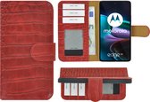 Motorola Edge 30 Hoesje - Bookcase - Edge 30 Hoesje Book Case Wallet Echt Leer Croco Rood Cover