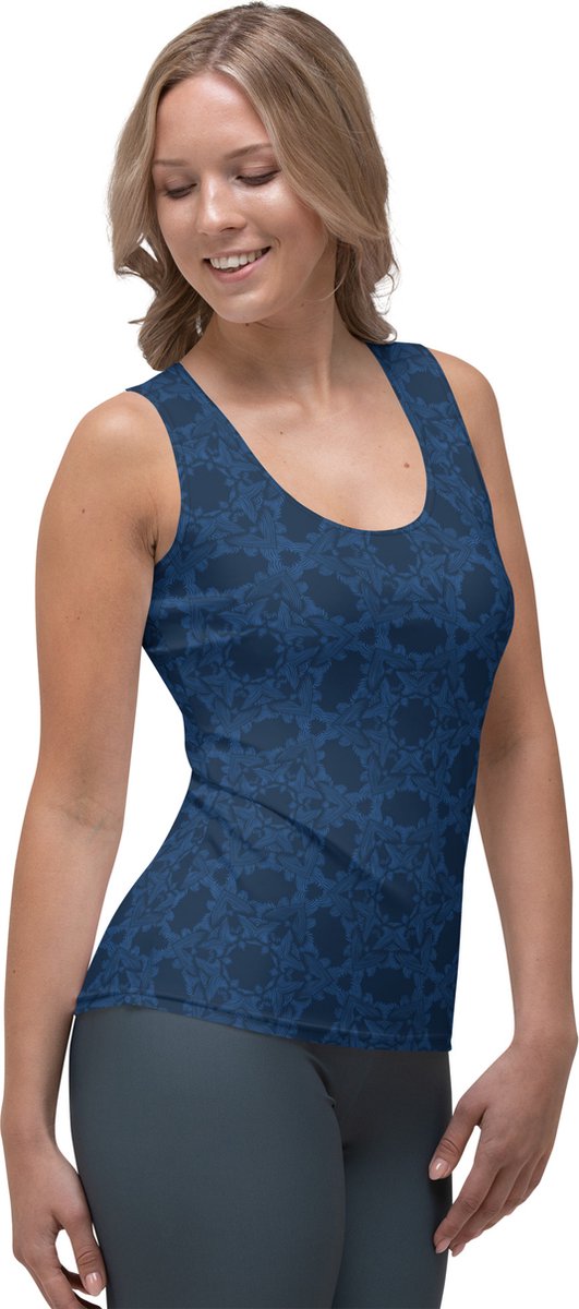 TankTop - design Grace in Lace - Dry Fit - High Performance -unieke print - 4way stretch - UPF 50+ - Hardloop - Yoga - Fitness - Dans - Pilates - Training - Sport Top - dames - donkerblauw klassiekblauw - maat S