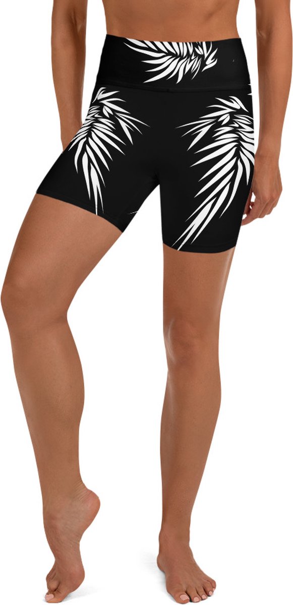 Sport Short - design Yin Yang Power Up - High Waist - Dry Fit - High Performance - 4way stretch - UPF 50+ - Hardloop - Yoga - Fitness - Dans - Pilates - Training - Korte Broek- dames- zwart wit - maat XL — afbeelding 2