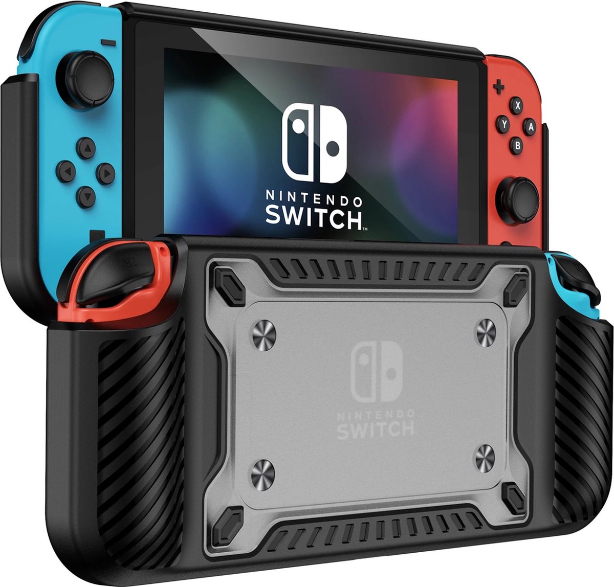 Nintendo Switch Oled Hoes Zwart - Siliconen Hoes / Case – Cover – Beschermhoes - Nintendo Switch Siliconen hoes Zwart - stip
