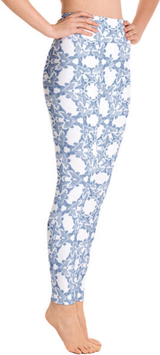 Sportlegging - design Grace in Lace - High Waist - Dry Fit - High Performance - 4way stretch- unieke print - UPF 50+ - Hardloop - Yoga - Fitness - Dans - Pilates - Training - sportbroek - wit klassiekblauw - maat XS — afbeelding 5