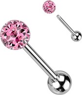 Piercing de langue avec multi cristal ferido et époxy rose © LMPiercings