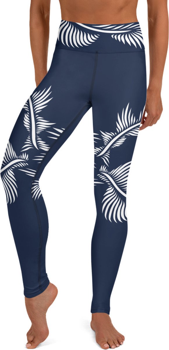Sportlegging - design Lines 4 Peace - High Waist - Dry Fit - High Performance - 4way stretch - unieke print - UPF 50+ - Hardloop - Yoga - Fitness - Dans - Pilates - Training - sportbroek - marine blauw wit- dames- maat S van Merkloos — afbeelding 2