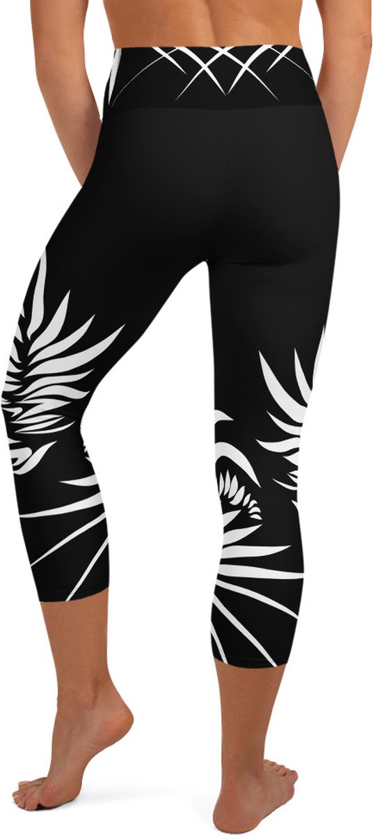 Sportlegging - Capri 3/4 - design Yin Yang Power Up - High Waist - Dry Fit - High Performance - 4way stretch - unieke print - UPF 50+ - Hardloop - Yoga - Fitness - Dans - Pilates - Training - sportbroek - zwart wit - maat M — afbeelding 4