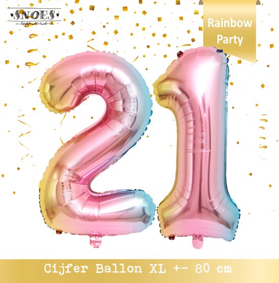 Cijfer Ballon 21 Jaar * Hoera 21 Jaar Snoes Regenboog * 80 cm Verjaardag Nummer Ballon * Snoes * Verjaardag Versiering * Rainbow Unicorn Collors * 21 * Nummer Ballon 21 * Eenentwintigste verjaardag