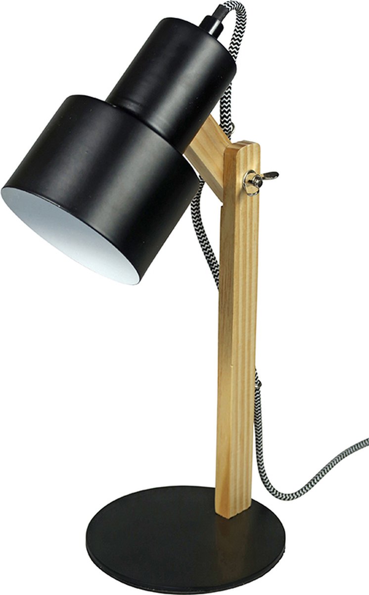 PUHLMANN - lamp DESK met schakelaar, metaal / grenen hout, zwart